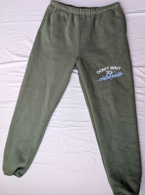 The Mayfair Group "Don't Wait To Celebrate" Sage Green Sweatpants L/XL